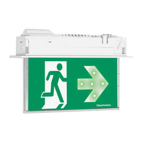 CleverEvac Dynamic Green Exit, Recessed Mount, LP, Running Man Arrow One Way, Double Sided